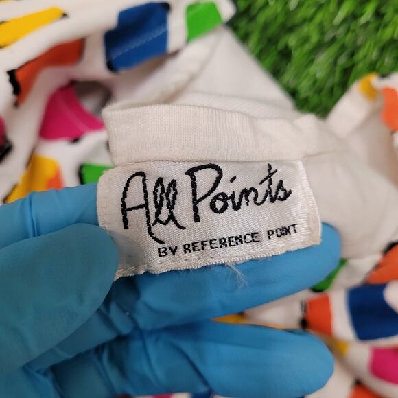 VTG 80s Oversized Boxy Top w/ Shoulder Pads Beaded Memphis AOP Womens L/XL - Picture 5 of 5